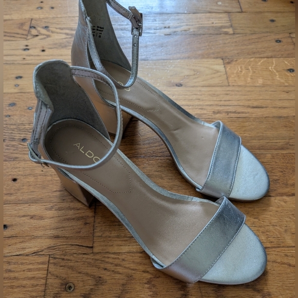 Aldo Shoes - Aldo Metallic Silver Block Heel Sandals